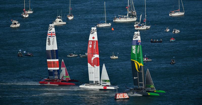 Great Britain SailGP Team, Japan SailGP Team, and Australia SailGP Team in action at the Spain Sail Grand Prix photo copyright Ricardo Pinto for SailGP taken at  and featuring the F50 class