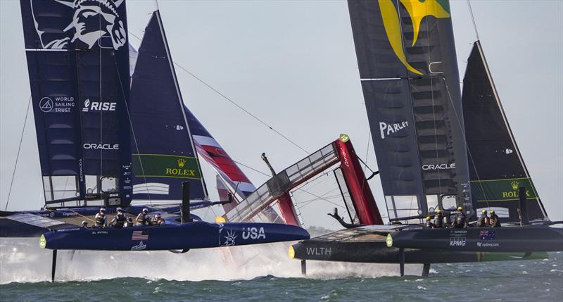 The Great Britain SailGP Team pitchpole in the final podium race at the Spain Sail Grand Prix - photo © Thomas Lovelock for SailGP