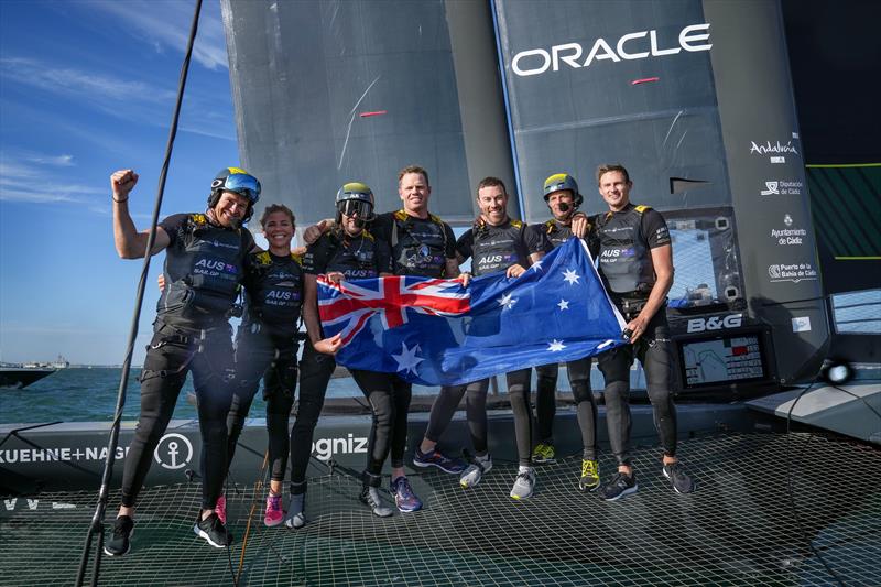 Australia SailGP Team helmed by Tom Slingsby celebrate victory at the Spain Sail Grand Prix - photo © Thomas Lovelock for SailGP
