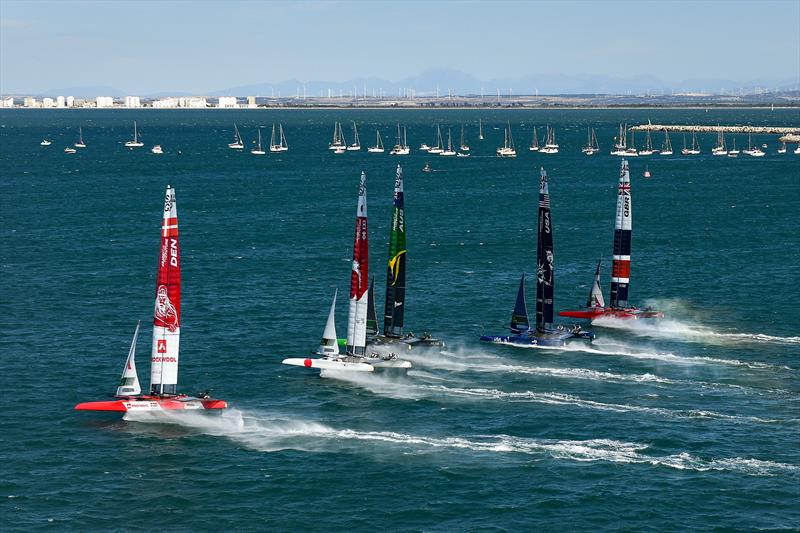 The F50 catamaran fleet in action Race Day 2 at the Spain Sail Grand Prix - photo © Ricardo Pinto for SailGP