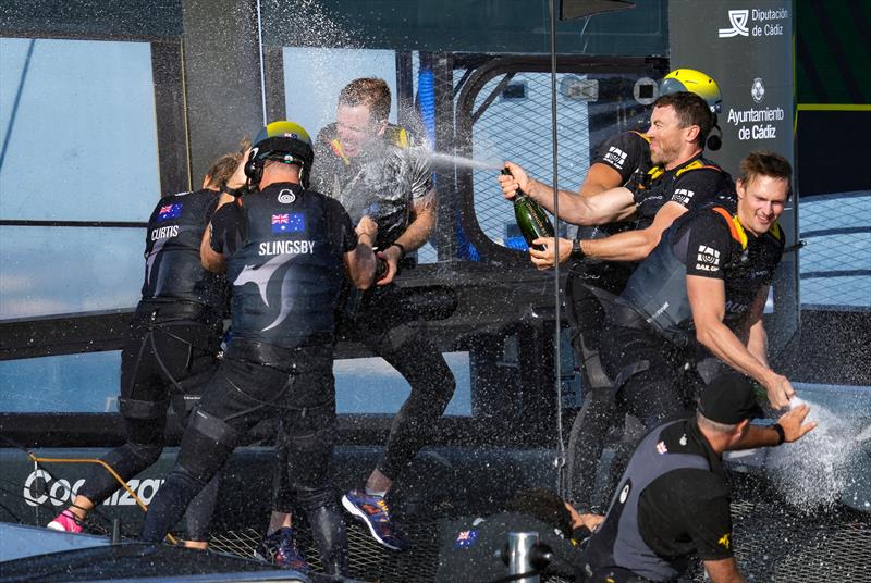 Australia SailGP Team helmed by Tom Slingsby celebrate victory at the Spain Sail Grand Prix - photo © Bob Martin for SailGP