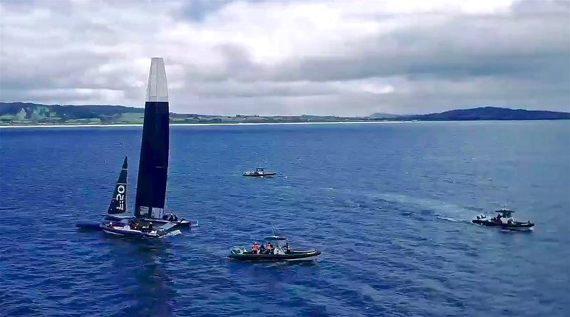 F-50 First test Sail - Wingsail and jib - the F50 (in in test mode at least) is being sailed with the smallest of the three AC50 jibs - photo © Beau Outteridge