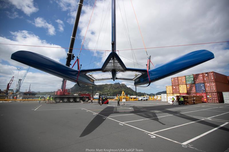 USA SailGP Team about to launch from Marsden Cove Marina, Northland, NZ photo copyright Matt Knighton / USA SailGP Team taken at  and featuring the F50 class