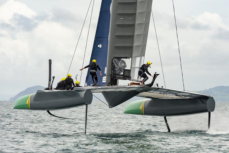 Australia SailGP Team get familiar with their F50. Marsden Point, Bream Bay. Northland, New Zealand photo copyright Chris CAMERON taken at  and featuring the F50 class