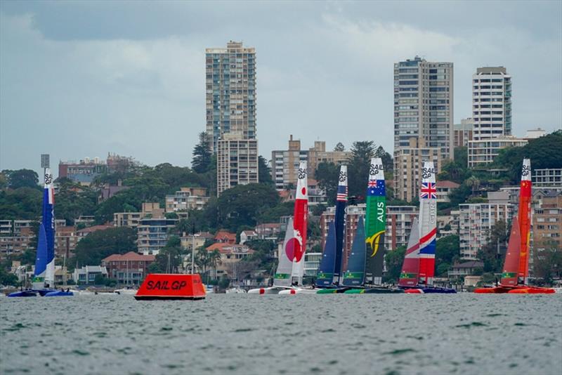 All six F50 catamarans together on the final day of practice. Event 1 Season 1 SailGP event in Sydney Harbour, Sydney, Australia photo copyright Bob Martin / SailGP taken at  and featuring the F50 class