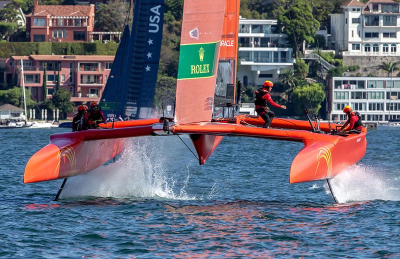 SailGP China team drops the board ready for the tack - photo © Crosbie Lorimer