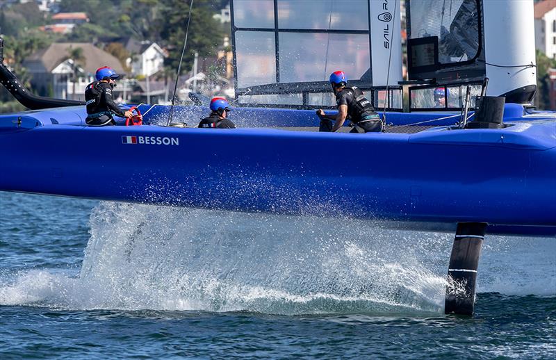 Billy Besson drives France SailGP into the gybe photo copyright Crosbie Lorimer taken at Royal Sydney Yacht Squadron and featuring the F50 class