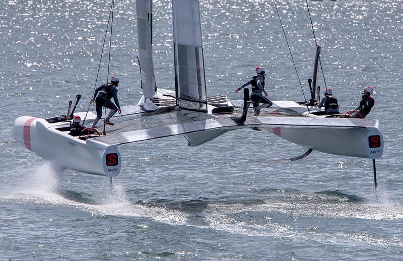 Team Japan sets up for a gybe - 2019 Sail GP Championship Sydney photo copyright Crosbie Lorimer taken at Royal Sydney Yacht Squadron and featuring the F50 class