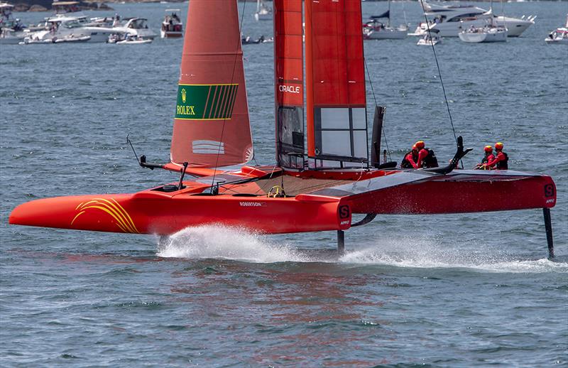 The Team China powers to Mark 1 - 2019 Sail GP Championship Sydney photo copyright Crosbie Lorimer taken at Royal Sydney Yacht Squadron and featuring the F50 class