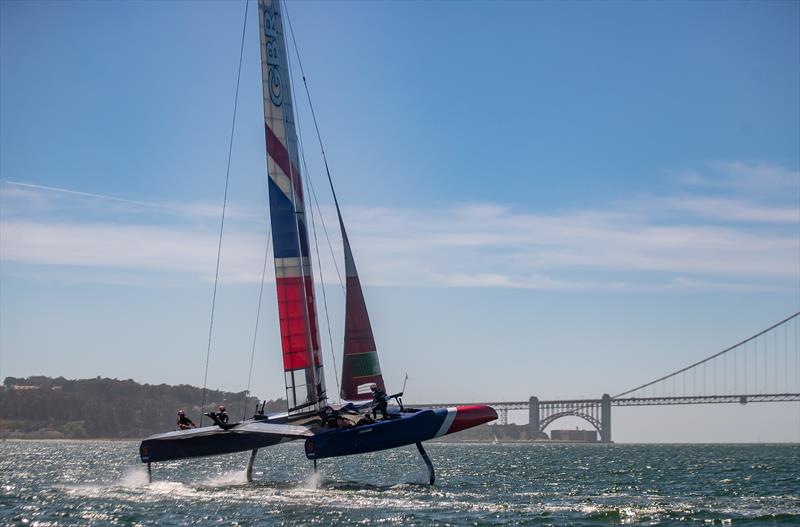 The Great Britain SailGP Team training in the Bay ahead of Race 2 Season 1 SailGP event in San Francisco, photo copyright Jed Jacobsohn for SailGP taken at Golden Gate Yacht Club and featuring the F50 class