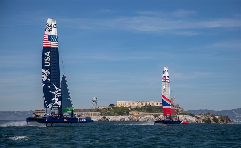 The Great Britain SailGP Team training in the Bay ahead of Race 2 Season 1 SailGP event in San Francisco, - photo © Jed Jacobsohn for SailGP