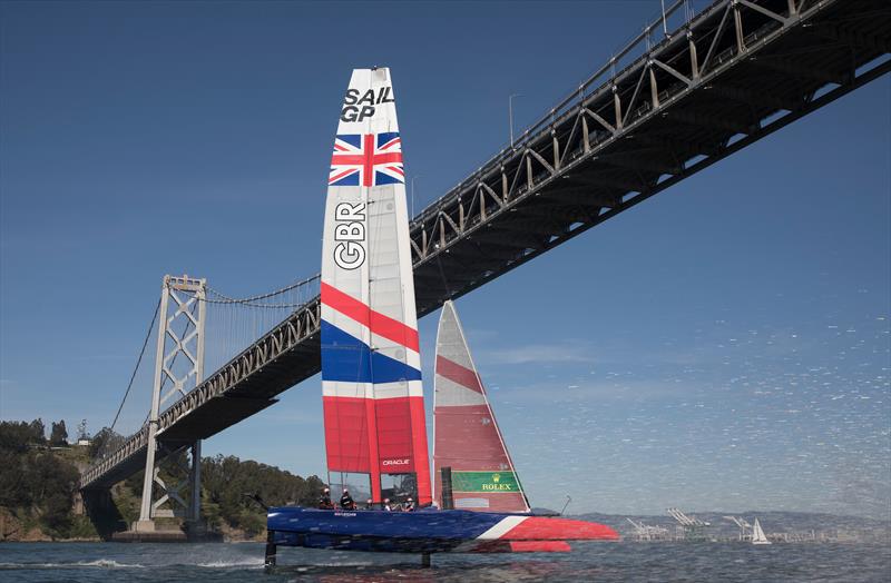 The Great Britain SailGP Team training in the Bay ahead of Race 2 Season 1 SailGP event in San Francisco, photo copyright Lloyd Images for SailGP taken at Golden Gate Yacht Club and featuring the F50 class