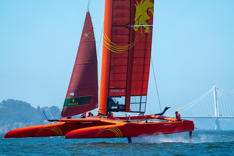 China SailGP team training on their F50 catamaran. Event 2 Season 1 SailGP event in San Francisco photo copyright Sam Greenfield taken at Golden Gate Yacht Club and featuring the F50 class