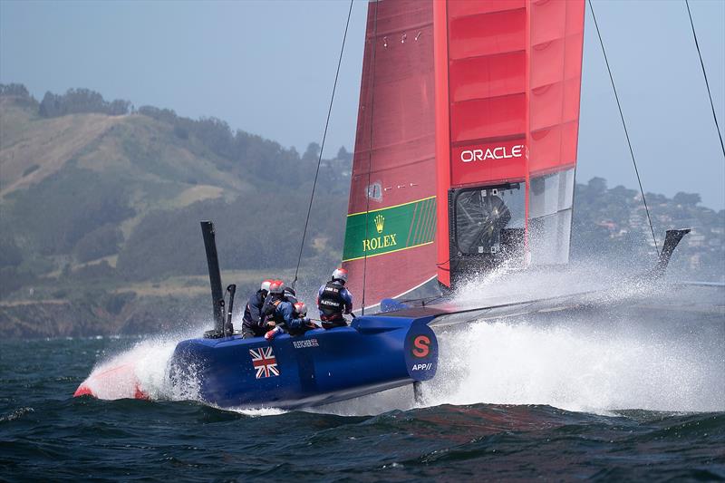 Great Britain SailGP Team skippered by Dylan Fletcher training in the bay. Race 2 Season 1 SailGP event in San Francisco, photo copyright www.lloydimages.com taken at Golden Gate Yacht Club and featuring the F50 class