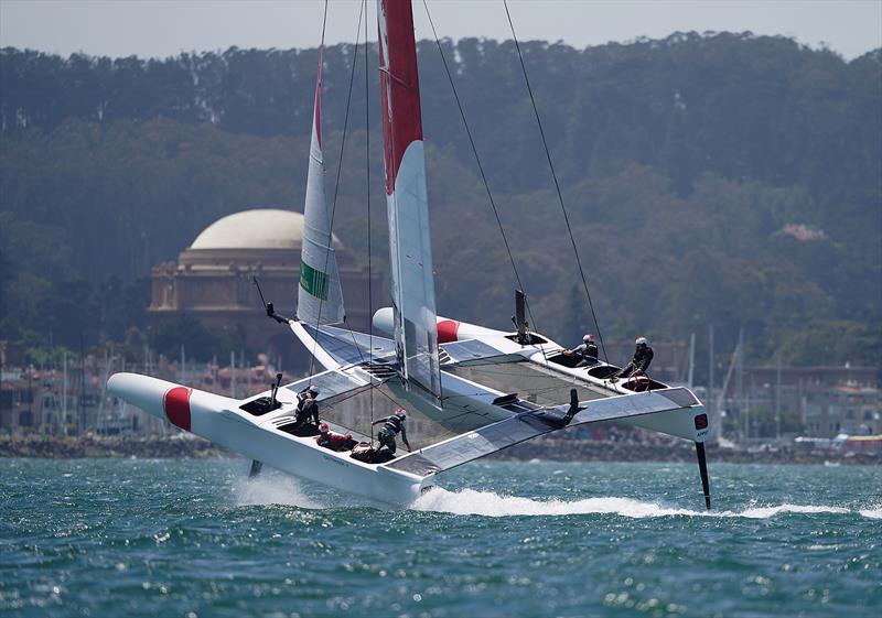 Japan SailGP Team skippered by Nathan Outteridge in action during the first race. Race Day 1 Event 2 Season 1 SailGP event in San Francisco - photo © Beau Outteridge for SailGP