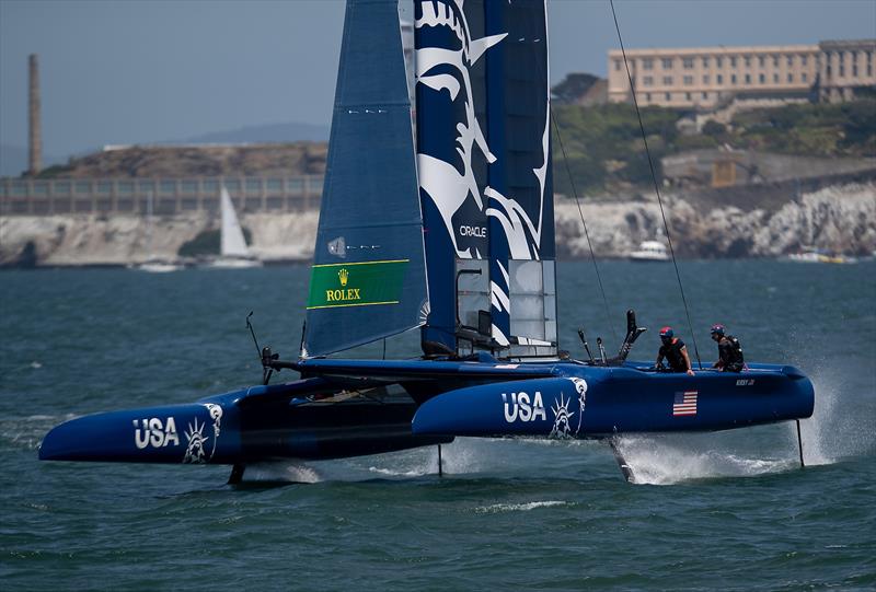 United States SailGP Team skippered by Rome Kirby. Race Day 1 Event 2 Season 1 SailGP event in San Francisco photo copyright Jed Jacobsohn for SailGP taken at  and featuring the F50 class