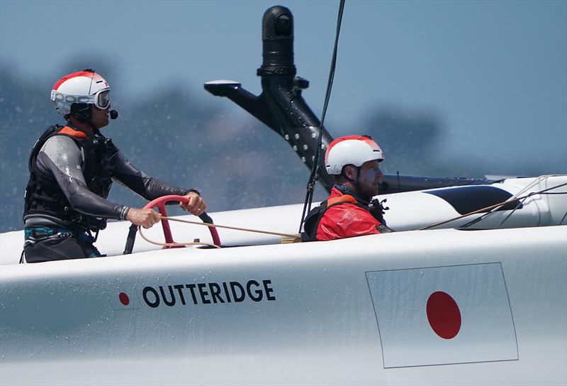 Japan SailGP Team skippered by Nathan Outteridge in action during the third race. Race Day 1 Event 2 Season 1 SailGP event in San Francisco, California,  photo copyright Beau Outteridge for SailGP taken at  and featuring the F50 class