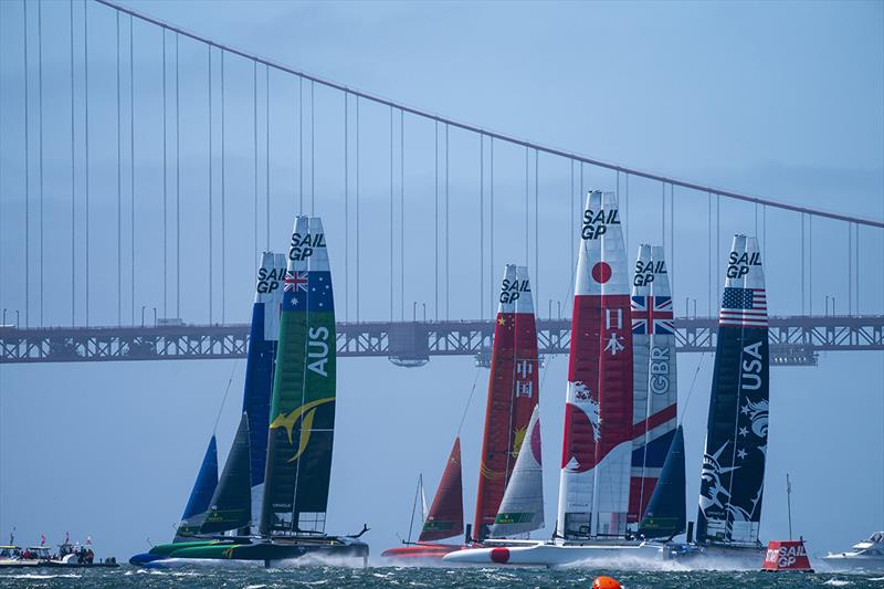 The F50 catamaran fleet - Race Day 1 Event 2 Season 1 SailGP event in San Francisco photo copyright Sam Greenfield taken at  and featuring the F50 class