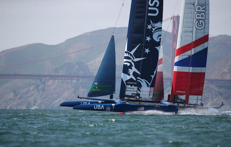 United States SailGP Team and United Kingdom SailGP Team at San Francisco SailGP photo copyright Matt Knighton for SailGP taken at  and featuring the F50 class