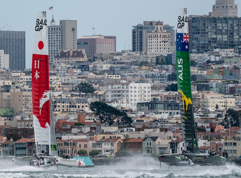 Australia SailGP Team skippered by Tom Slingsby against Japan SailGP Team skippered by Nathan Outteridge in the Match race final. Race Day 2 Event 2 Season 1 SailGP event in San Francisco photo copyright Bob Martin for SailGP taken at Golden Gate Yacht Club and featuring the F50 class