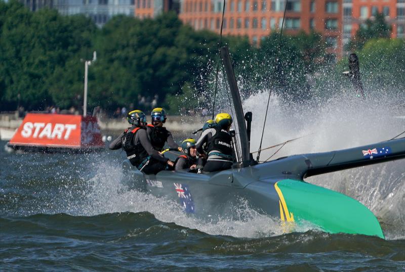 Australia SailGP Team skippered by Tom Slingsby in action during the first race. Race Day 1 Event 3 Season 1 SailGP event in New York City, New York, United States. 21 June  photo copyright Sam Greenfield for SailGP taken at  and featuring the F50 class