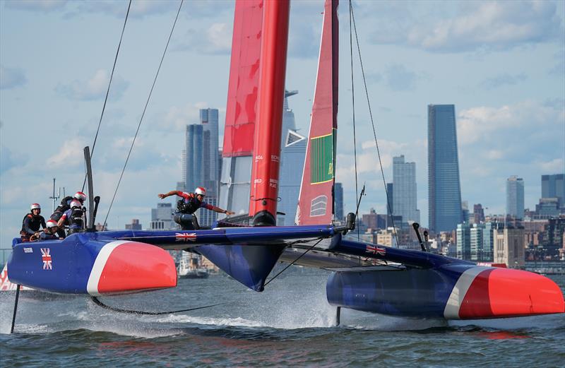 Great Britain SailGP Team skippered by Dylan Fletcher in action in the fourth race. Race Day 2 Event 3 Season 1 SailGP event in New York City, New York, United States. 22 June photo copyright Bob Martin for SailGP taken at  and featuring the F50 class