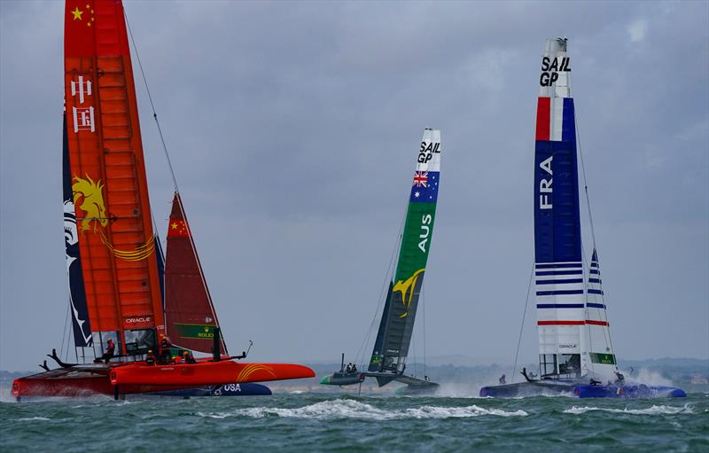 Australia SailGP Team helmed by Tom Slingsby sails away from the fleet to get an early lead in the second race - Cowes, Day 2, August 11, 2019 photo copyright Bob Martin for SailGP taken at  and featuring the F50 class