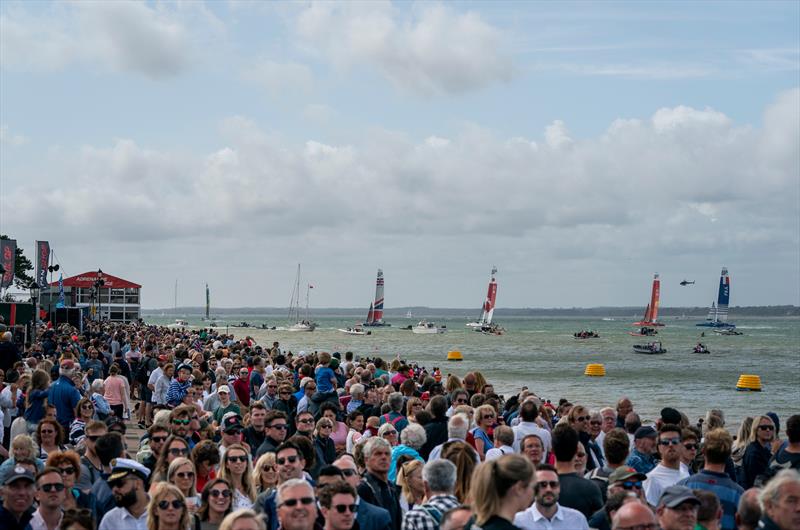Spectators gather in the Egypt Point Race Village to watch the fleet compete in the first race.  - Cowes, Day 2, August 11, 2019 photo copyright Adam Warner for SailGP taken at  and featuring the F50 class
