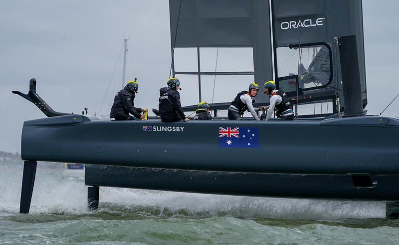 Australia SailGP Team helmed by Tom Slingsby practicing ahead of Race Day.  - Cowes, Day 2, August 11, 2019 photo copyright Bob Martin for SailGP taken at  and featuring the F50 class