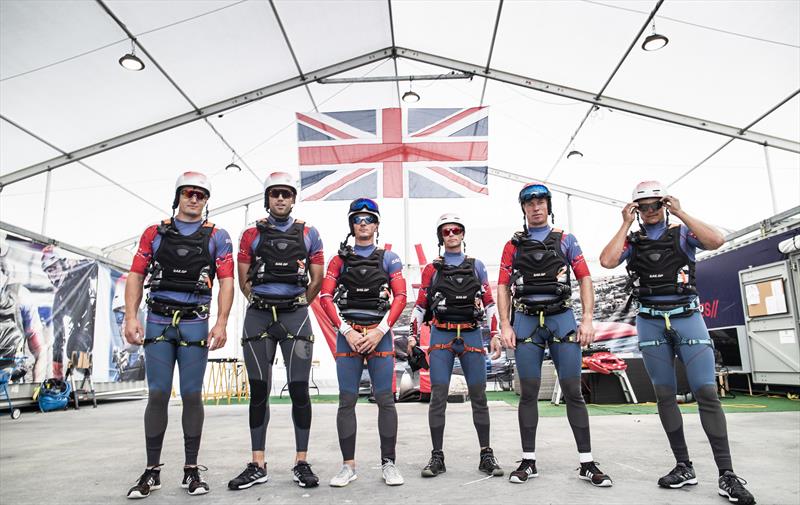 Great Britain SailGP athletes left to right: Neil Hunter, Grinder; Matt Gotrel, Grinder; Dylan Fletcher, Skipper/Helmsman; Chris Draper CEO and Wing Trimmer; Stu Bithell, Flight Controller; Richard Mason, Grinder. - photo © Lloyd Images for SailGP