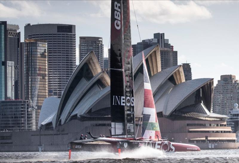 The Great Britain SailGP Team presented by INEOS sail past the iconic Sydney Opera House photo copyright Lloyd Images taken at  and featuring the F50 class