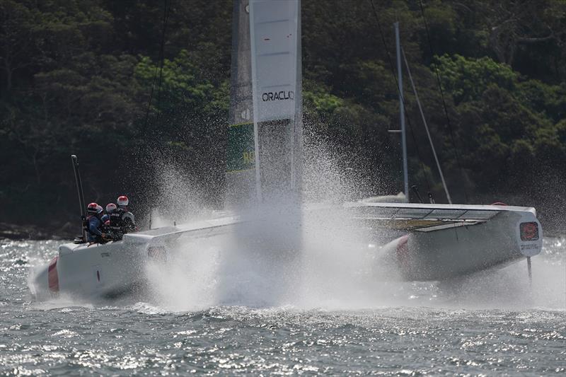 Japan SailGP Team helmed by Nathan Outteridge nose dives on day 1 of Sydney SailGP photo copyright Brian Carlin for SailGP taken at Royal Sydney Yacht Squadron and featuring the F50 class
