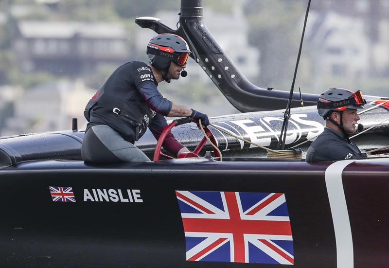 Ben Ainslie, helmsman of Great Britain SailGP Team, pilots the Great Britain SailGP Team presented by INEOS F50 catamaran to victory in the first race on Race Day 1 -  Sydney SailGP photo copyright Eloi Stichelbaut for SailGP taken at  and featuring the F50 class