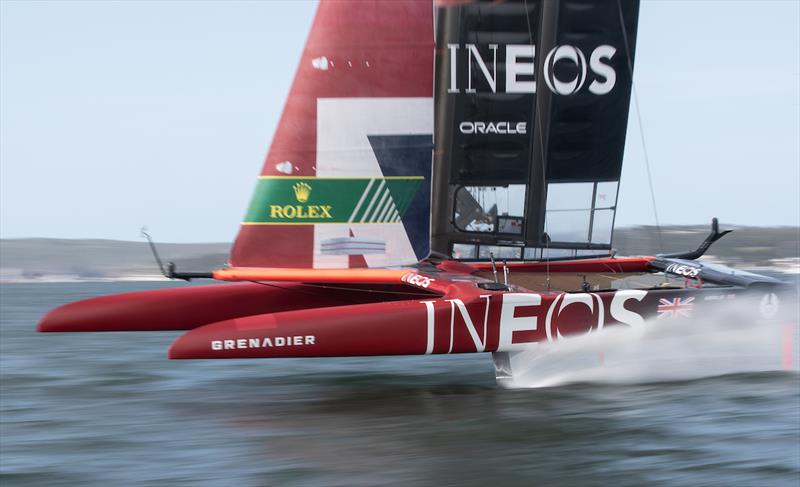 Great Britain SailGP Team helmed by Ben Ainslie in action during warm up on Race Day 2 - Sydney SailGP photo copyright Eloi Stichelbaut for SailGP taken at  and featuring the F50 class