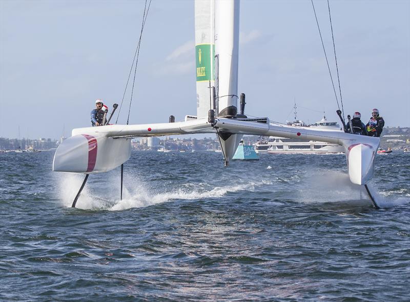 Team Japan on approach to the exclusion zone at Shark Island - tremendously exciting stuff photo copyright John Curnow taken at Royal Sydney Yacht Squadron and featuring the F50 class