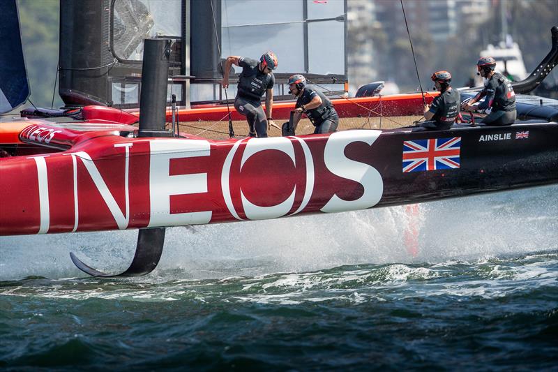 Grinders Neil Hunter and Richard Mason in action alongside Iain Jensen, wing trimmer, and Ben Ainslie, helmsman of Great Britain SailGP Team during a practice race ahead of Sydney SailGP- Season 2 - February 2020 - Sydney, Australia photo copyright Lloyd Images taken at Royal Sydney Yacht Squadron and featuring the F50 class