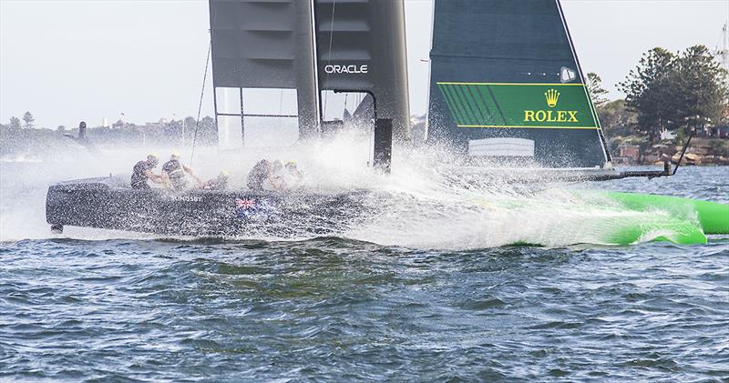 Team AUS coming back down after the finish of the SailGP final, Round One 2020, Sydney Harbour photo copyright John Curnow taken at Royal Sydney Yacht Squadron and featuring the F50 class