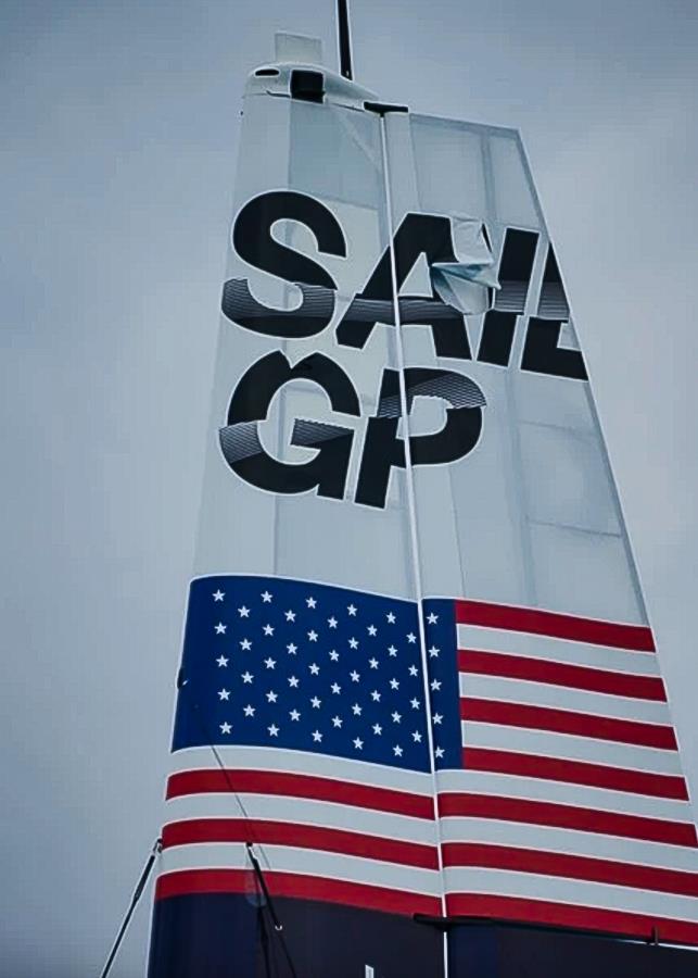 USSailGP's wingsail top after the capsize by the Australian team photo copyright SailGP taken at Royal Bermuda Yacht Club and featuring the F50 class