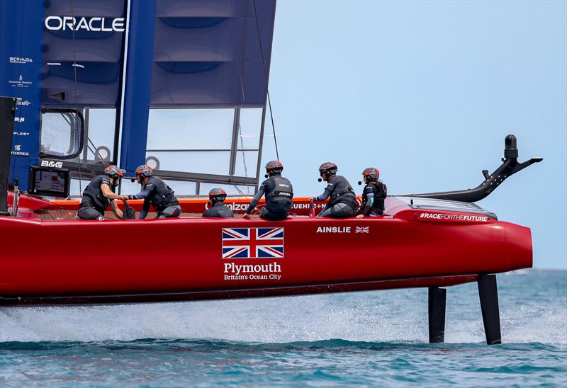 The Great Britain SailGP Team presented by INEOS helmed by Sir Ben Ainslie foiling during a practice session ahead of Bermuda SailGP Event 1 Season 2 in Hamilton, Bermuda. 22 April  photo copyright Simon Bruty/SailGP taken at Royal Bermuda Yacht Club and featuring the F50 class