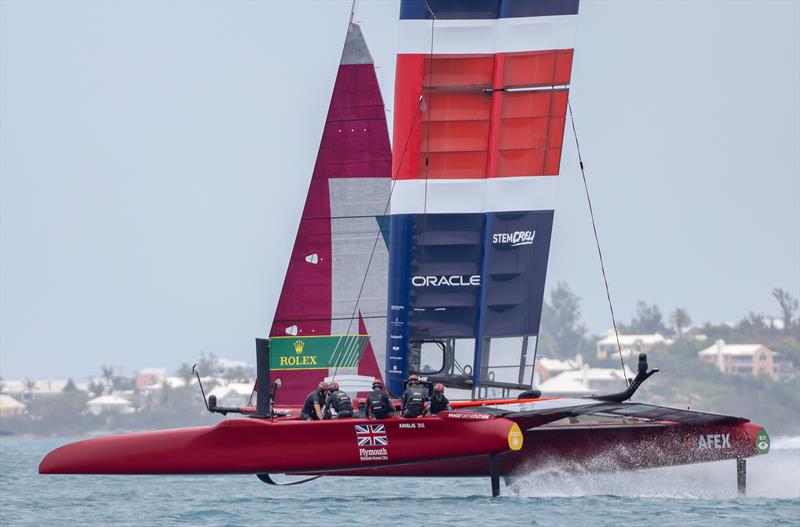 The Great Britain SailGP Team presented by INEOS helmed by Sir Ben Ainslie foiling during a practice session ahead of Bermuda SailGP  Event 1 Season 2 in Hamilton, Bermuda. 22 April - photo © Simon Bruty/SailGP