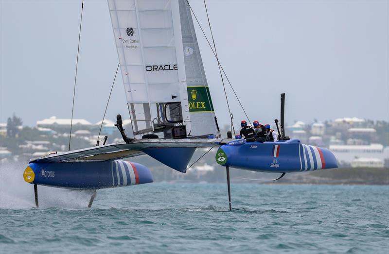 The France SailGP Team helmed by Billy Besson foiling during a practice session ahead of Bermuda SailGP  Event 1 Season 2 in Hamilton, Bermuda. 22 April  photo copyright Simon Bruty/SailGP taken at Royal Bermuda Yacht Club and featuring the F50 class