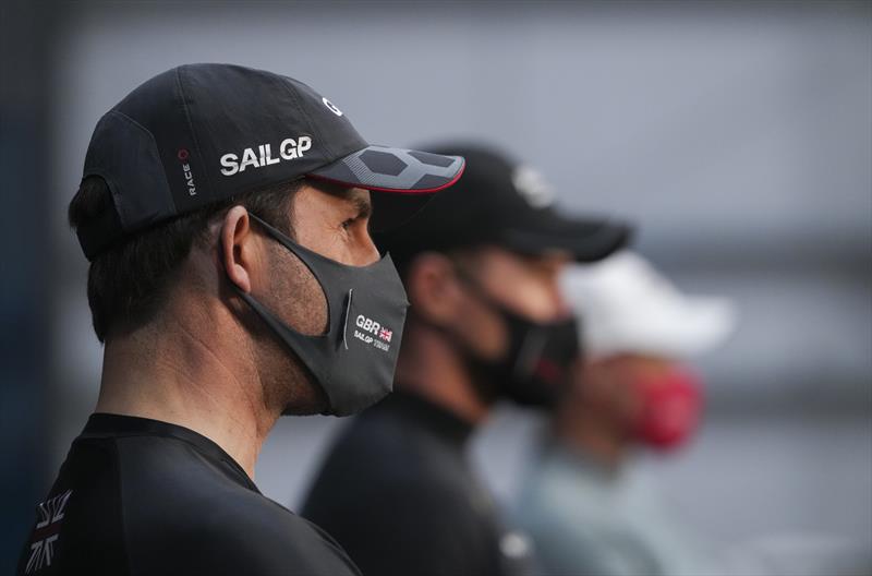 Ben Ainslie, helmsman of Great Britain SailGP Team, wears a mask as he speaks to the media in a pre-race press conference ahead of Race Day 1 photo copyright Thomas Lovelock/SailGP taken at Royal Bermuda Yacht Club and featuring the F50 class