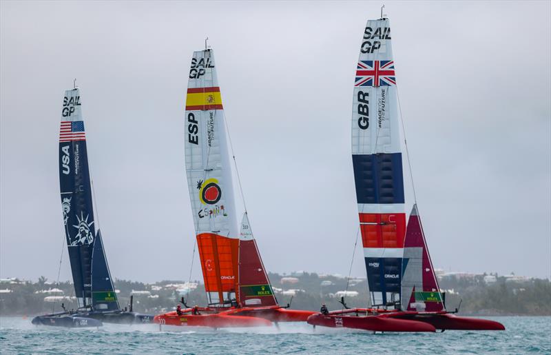 USA SailGP Team, Spain SailGP Team and Great Britain SailGP Team presented by INEOS during a practice session ahead of Bermuda SailGP  photo copyright Simon Bruty/SailGP taken at Royal Bermuda Yacht Club and featuring the F50 class