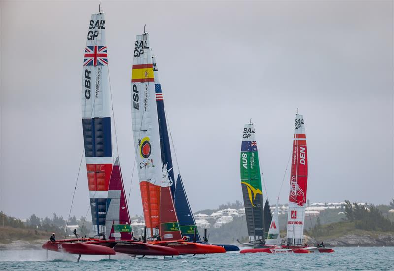 Spain SailGP Team, Great Britain SailGP Team presented by INEOS, USA SailGP Team, Australia SailGP Team and Denmark SailGP Team during a practice session  photo copyright Simon Bruty/SailGP taken at Royal Bermuda Yacht Club and featuring the F50 class