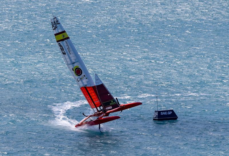 Spain SailGP Team co-helmed by Florian Trittel and Phil Robertson lifts-off during the Bermuda SailGP  photo copyright Simon Bruty/SailGP taken at Royal Bermuda Yacht Club and featuring the F50 class