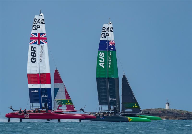 Great Britain SailGP and Team Australia SailGP Team compete in the final three way race on Race Day 2.  - photo © Bob Martin/SailGP