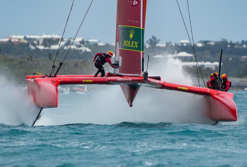 Spain SailGP Team co-helmed by Florian Trittel and Phil Robertson in action on Race Day 2 photo copyright Bob Martin/SailGP taken at Royal Bermuda Yacht Club and featuring the F50 class