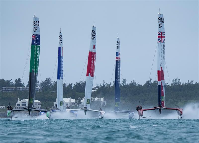 Great Britain SailGP Team and Australia SailGP Team lead out the fleet on race day 2 Bermuda SailGP  - photo © Bob Martin/SailGP