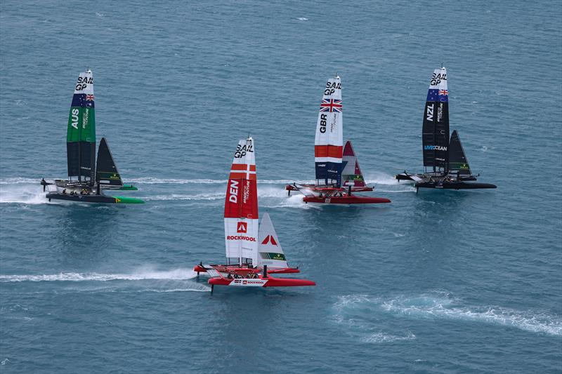 New Zealand SailGP Team  leading Great Britain SailGP Team, Denmark SailGP Team  and Australia SailGP Team  on Race Day 2 of Bermuda SailGP photo copyright Simon Bruty/SailGP taken at Royal Bermuda Yacht Club and featuring the F50 class