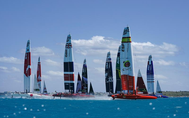 Spain SailGP Team co-helmed by Florian Trittel and Phil Robertson in Friday action during Bermuda SailGP, Event 1 Season 2 in Hamilton, Bermuda photo copyright Thomas Lovelock / SailGP taken at Royal Bermuda Yacht Club and featuring the F50 class